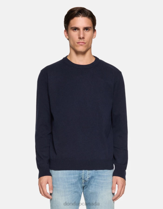 DONDUP Men Crew-Neck Cashmere And Silk Jumper XF8V870 Apparel Navy Blue