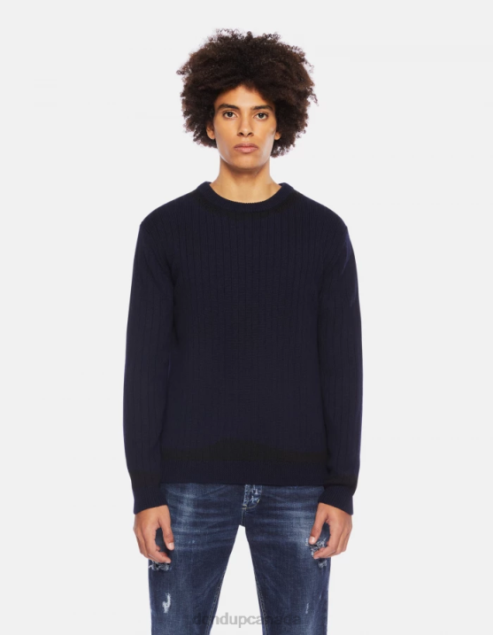 DONDUP Men Crew-Neck Wool Jumper XF8V880 Apparel Blue  Black