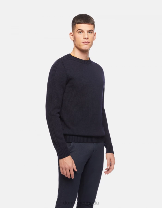 DONDUP Men Crew-Neck Wool Jumper XF8V882 Apparel Navy Blue