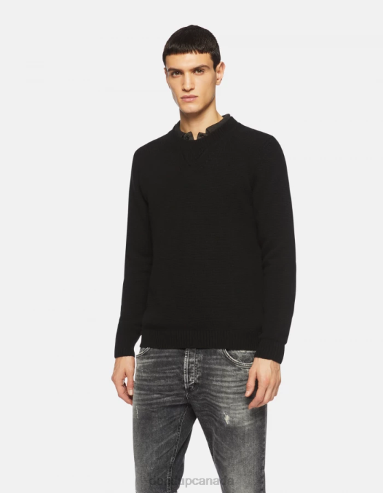 DONDUP Men Crew-Neck Wool Jumper XF8V884 Apparel Black