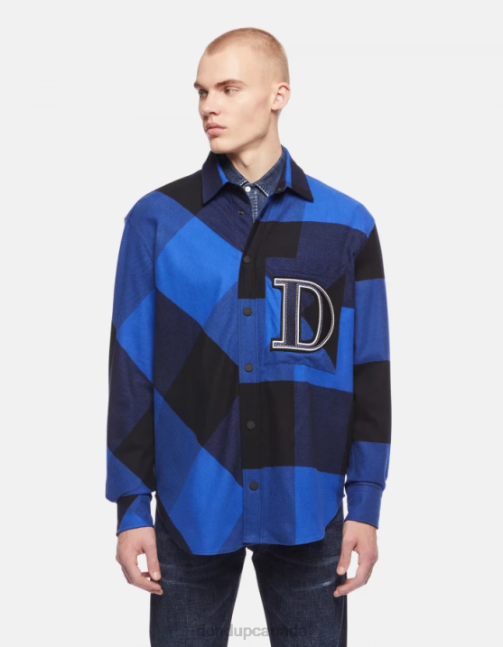 DONDUP Men Oversized Flannel Shirt XF8V864 Apparel Royal Blue