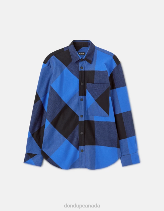 DONDUP Men Oversized Flannel Shirt XF8V865 Apparel Royal Blue