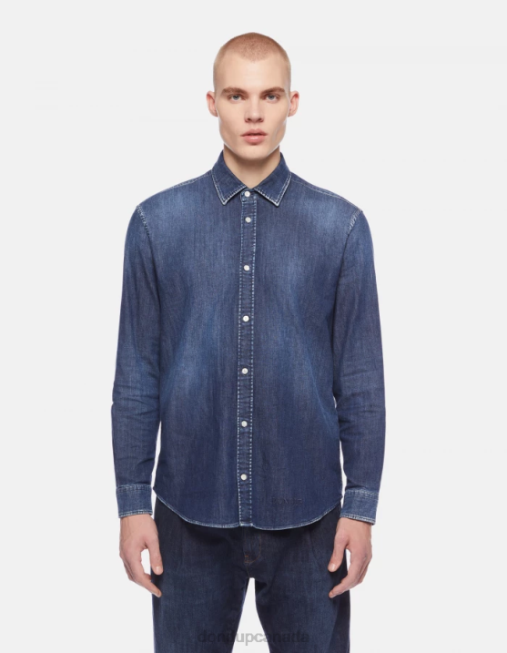 DONDUP Men Regular-Fit Denim Shirt With Embroidered Logo XF8V851 Apparel Blue