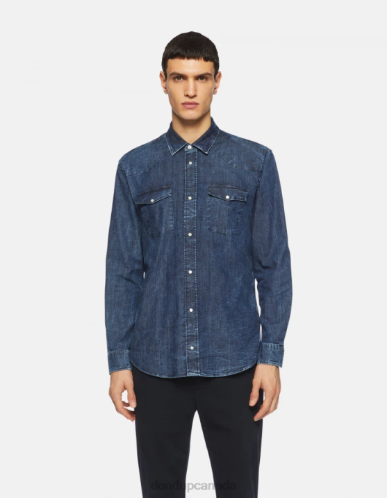 DONDUP Men Regular-Fit Western-Style Denim Shirt XF8V857 Apparel Blue