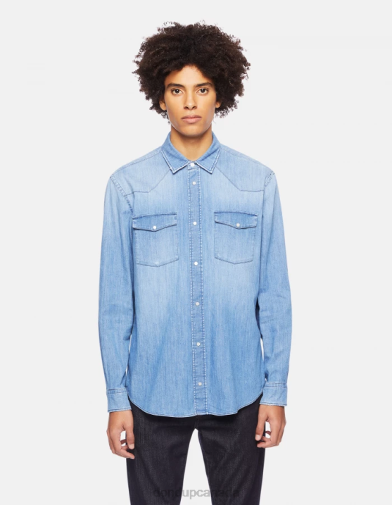 DONDUP Men Regular-Fit Western-Style Denim Shirt XF8V861 Apparel Blue