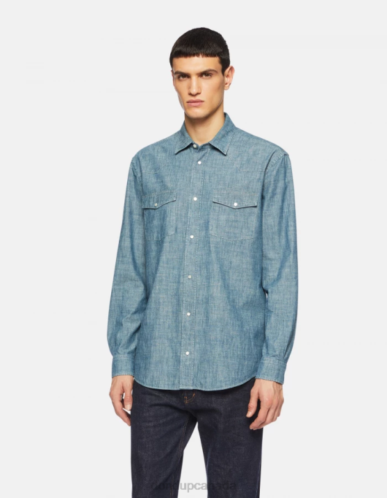 DONDUP Men Regular-Fit Western-Style Denim Shirt XF8V863 Apparel Blue