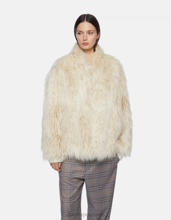 DONDUP Women Loose-Fit Coat in Eco Mongolian Fur XF8V359 Apparel Alabastro