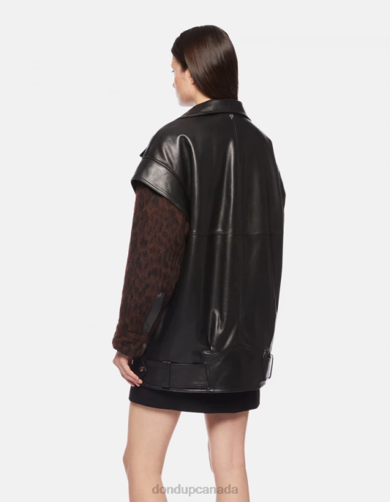 DONDUP Women Oversized Nappa Leather Coat XF8V350 Apparel Black