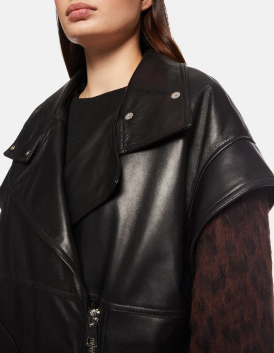 DONDUP Women Oversized Nappa Leather Coat XF8V350 Apparel Black