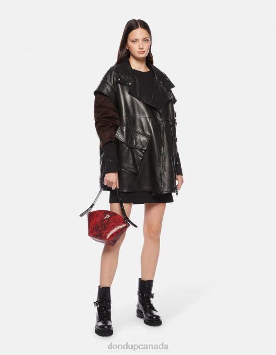 DONDUP Women Oversized Nappa Leather Coat XF8V350 Apparel Black