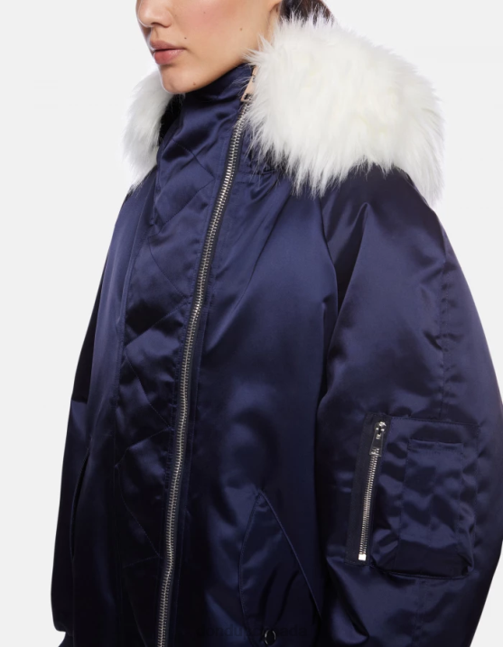 DONDUP Women Oversized Satin Parka XF8V349 Apparel Navy Blue