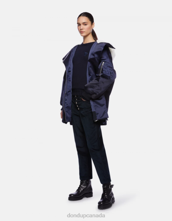 DONDUP Women Oversized Satin Parka XF8V349 Apparel Navy Blue