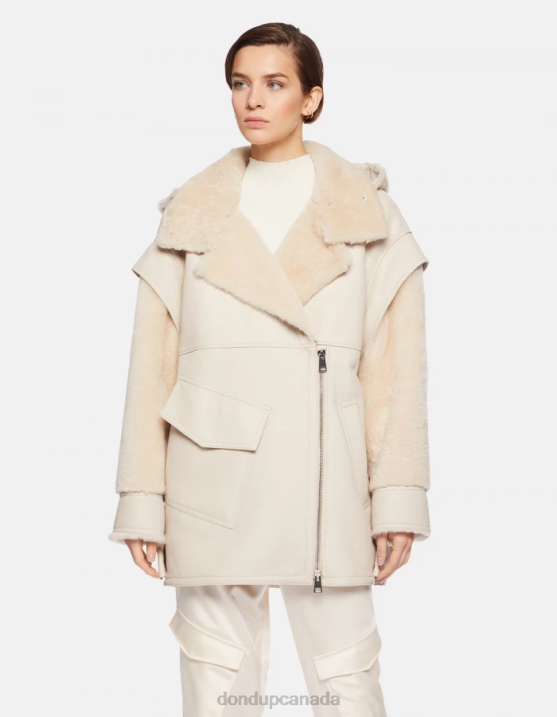 DONDUP Women Oversized Shearling Coat XF8V362 Apparel Burro