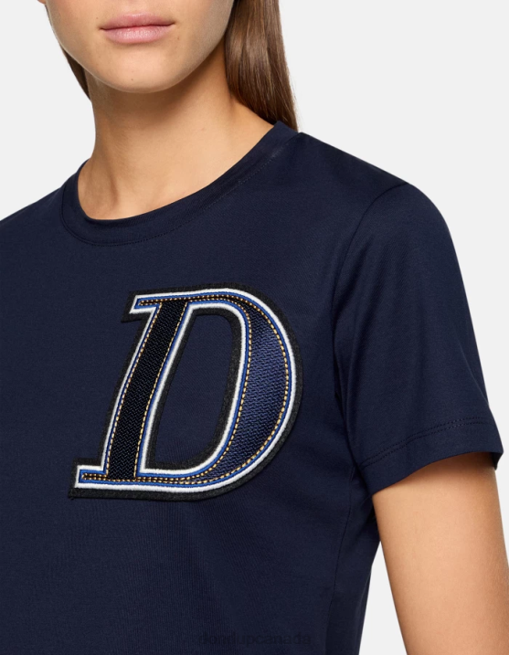 DONDUP Women Regular-Fit Jersey T-Shirt XF8V416 Apparel Navy Blue