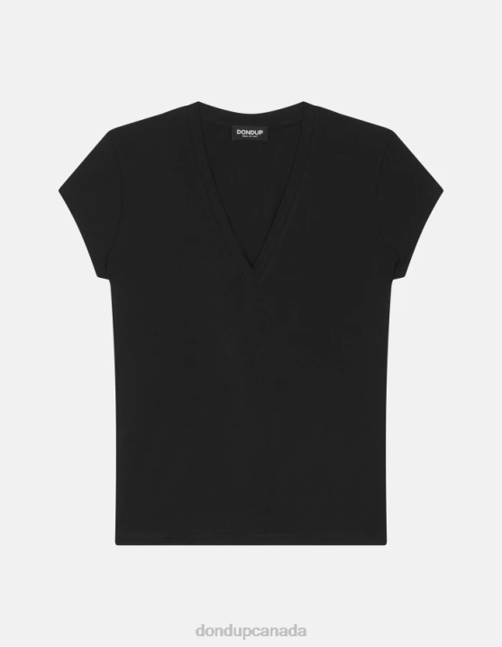 DONDUP Women Slim-Fit Jersey T-Shirt XF8V420 Apparel Black