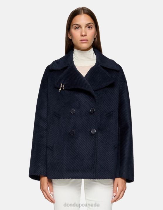 DONDUP Women Double-Breasted Cloth Peacoat XF8V340 Apparel Navy Blue