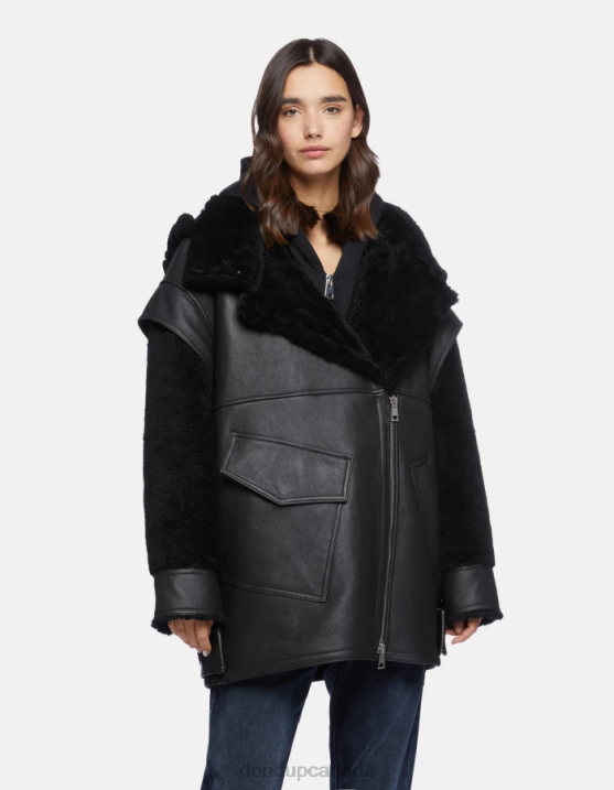 DONDUP Women Oversized Shearling Coat XF8V363 Apparel Black