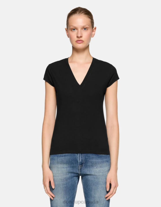 DONDUP Women Slim-Fit Jersey T-Shirt XF8V420 Apparel Black